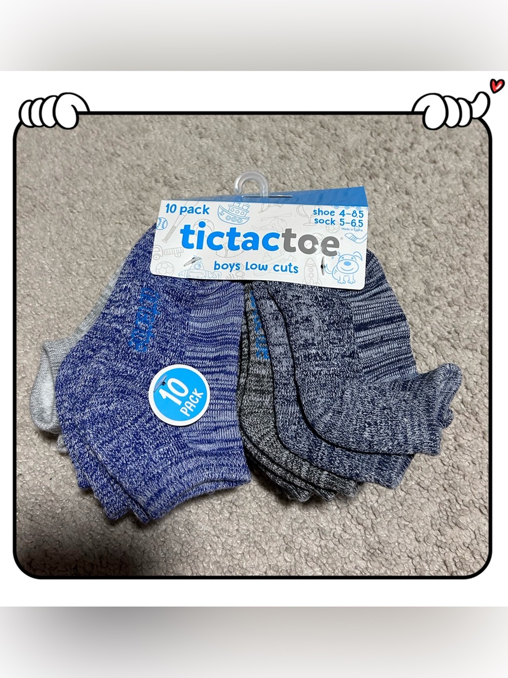 Tictactoe Boys Low Cuts Cushioned Socks Set 10 Pack Multicolor Size 4-8.5 NWT
